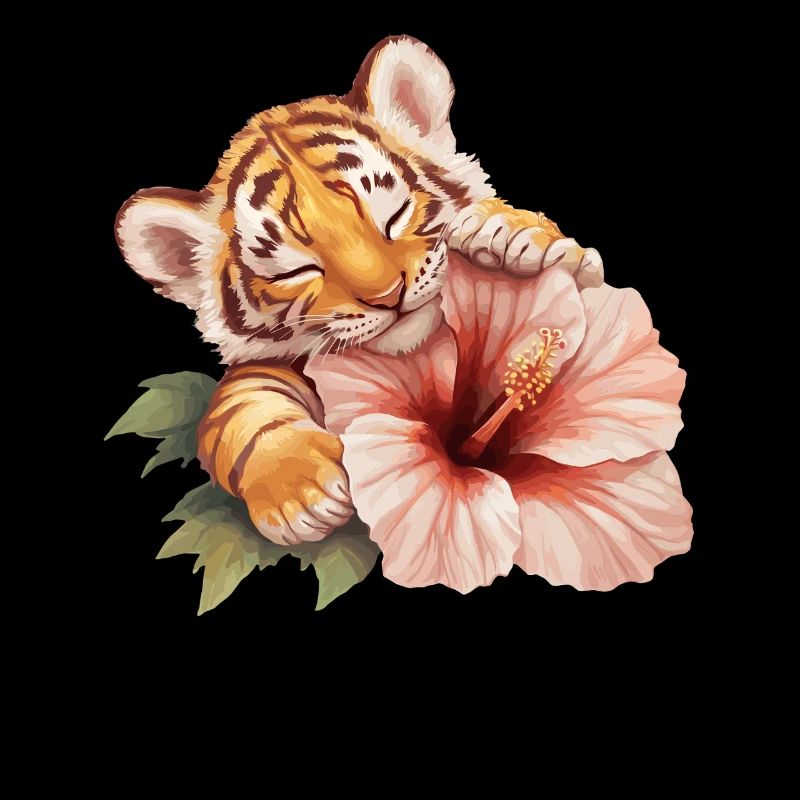 Bébé tigre avec fleur