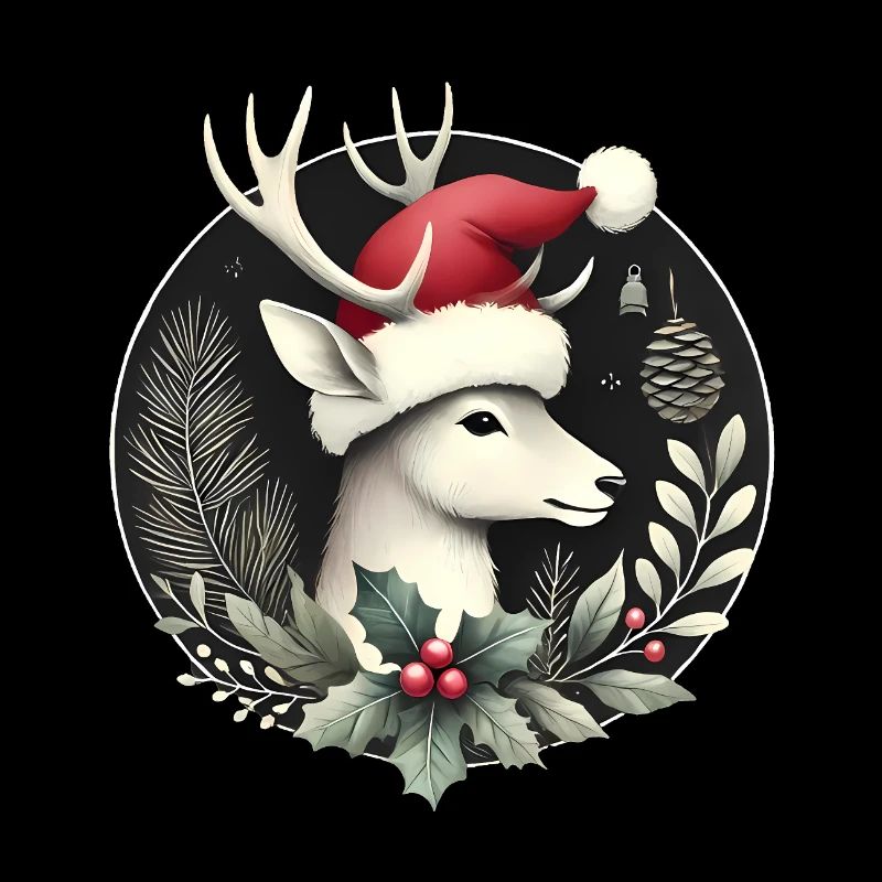 Festive Deer with Santa Hat Wreath