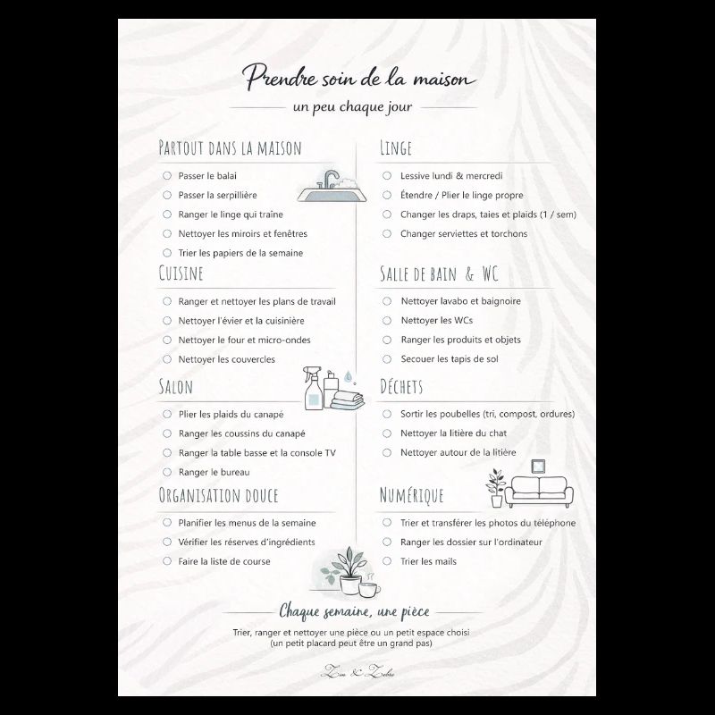 Routine douce pour la maison - Planning de ménage 