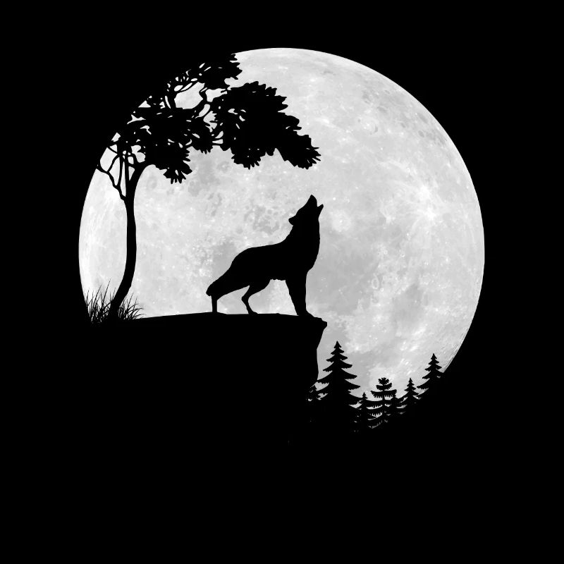Full Moon - Night - Wolf Silhouette
