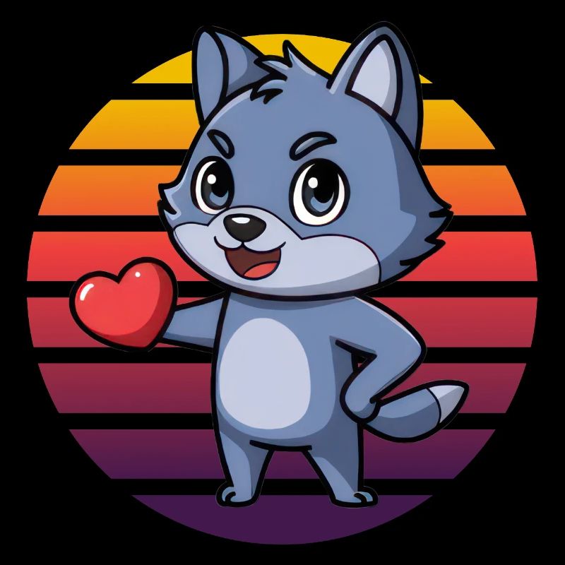 Blue Fox with Heart - Retro Vintage Sunset