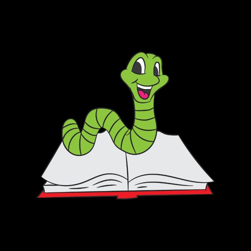 Bücherwurm krabbelt durch ein rotes Buch