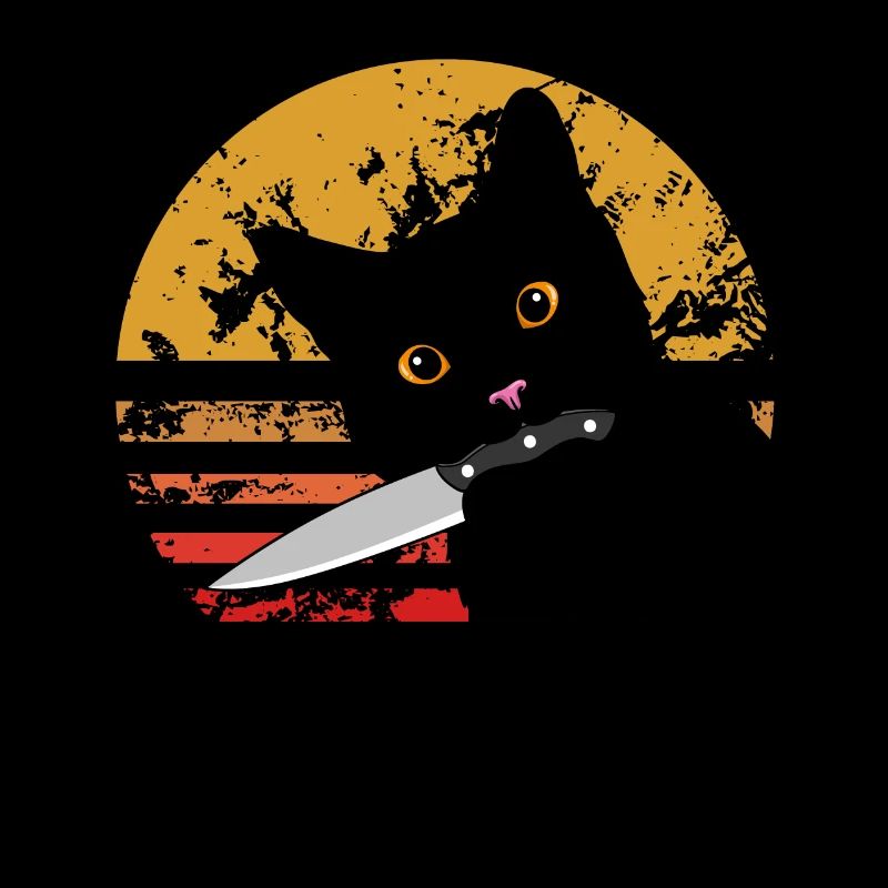 Chat Quel chat meurtrier noir drôle avec un couteau