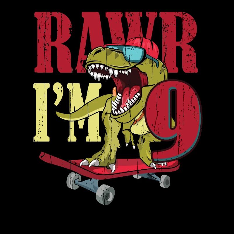 Naissance Né Age 9 ans Dinosaure Skateboard