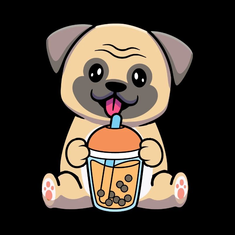 Bubble Milk Tea Mops trinkt Boba Milchtee