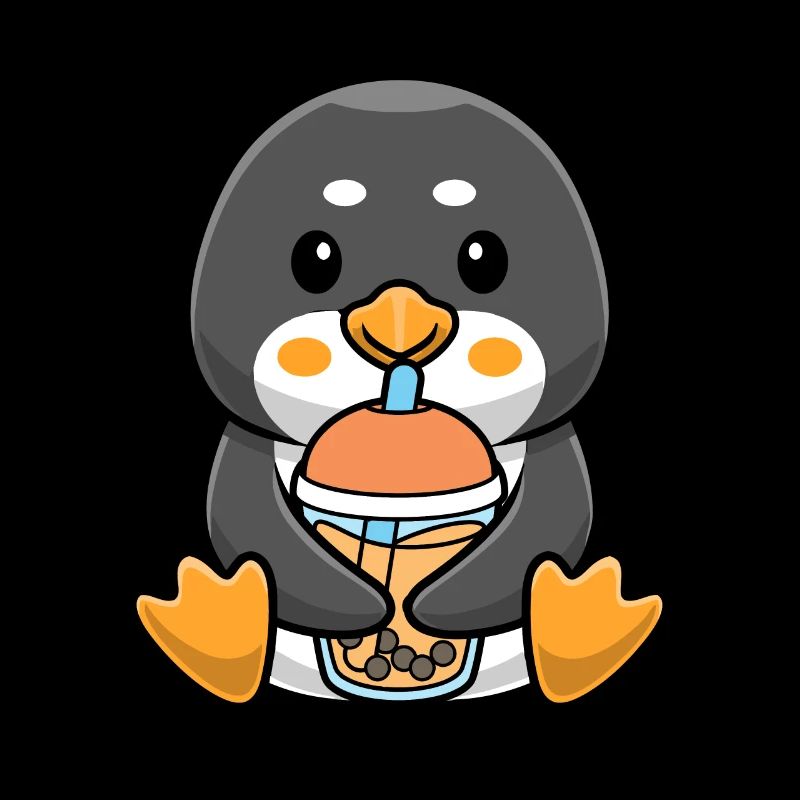 Bubble Milk Tea Penguin drinks Boba Milk Tea