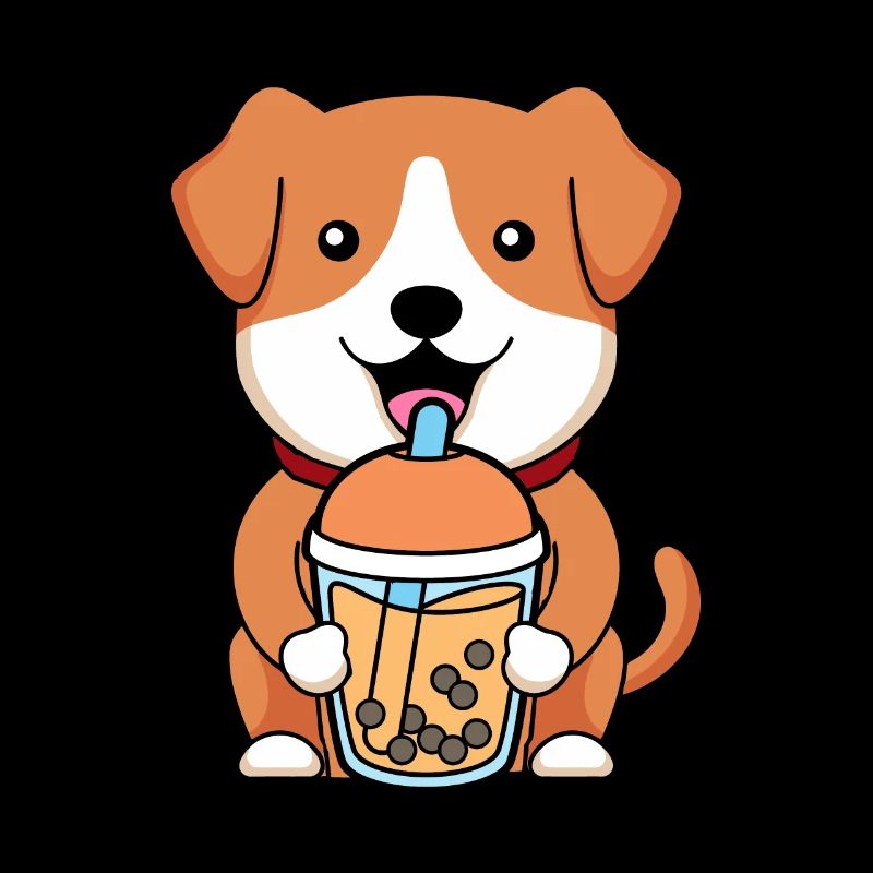 Bubble Milk Tea Dog Drinking Boba Milk Tea