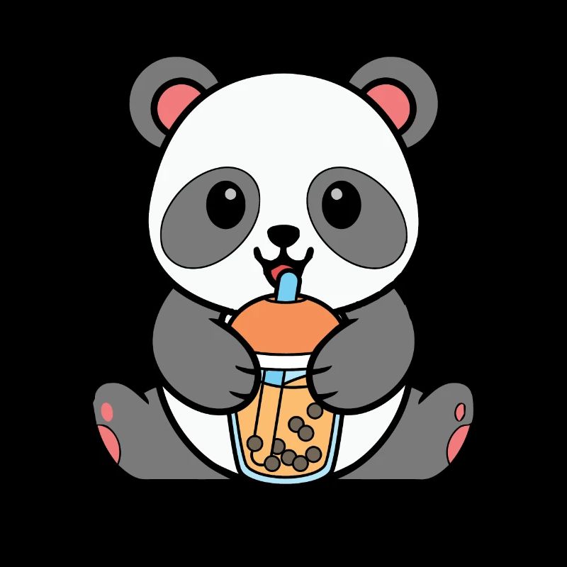 Bubble Milk Tea Panda Drinking Boba Milk Tea