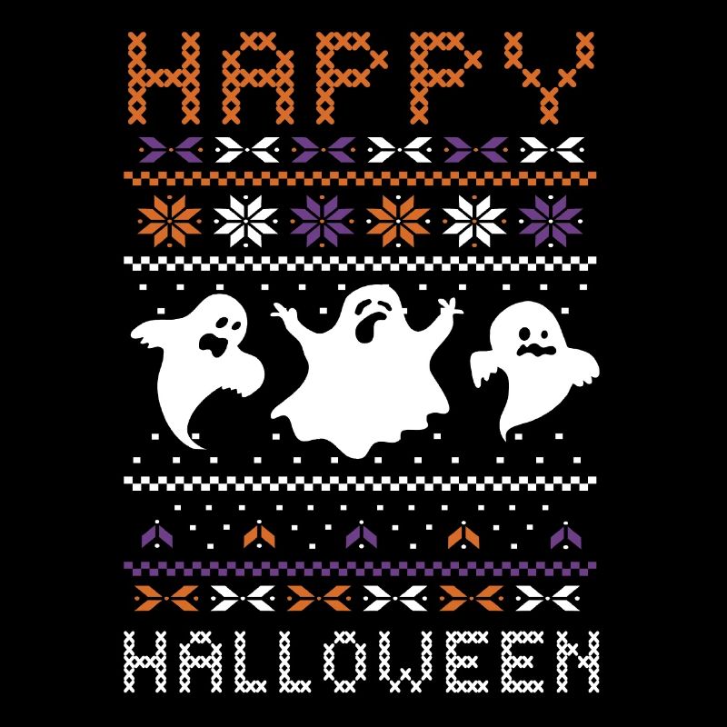 Stitch Pattern Ghost Creatures Happy Halloween
