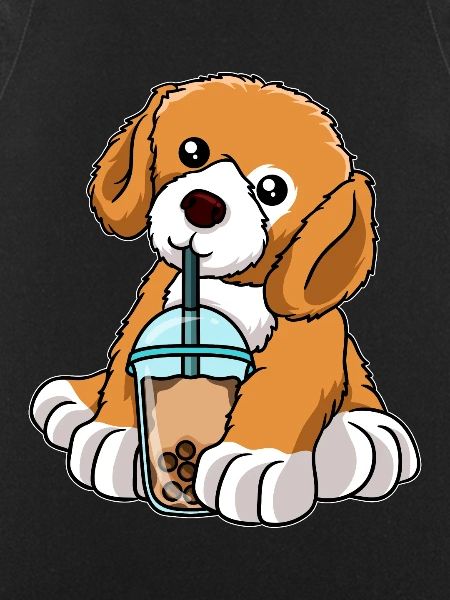 Dog drinks bubble tea