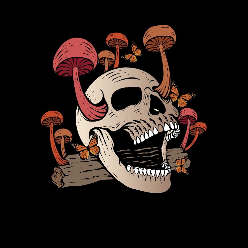 Champignon Crâne Papillon Mycologue Goth