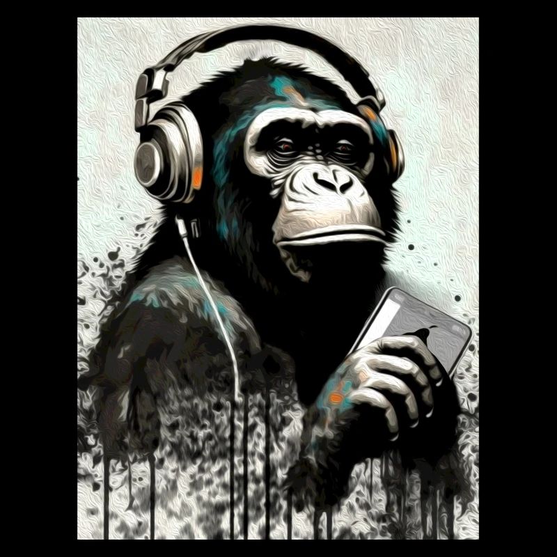 Chimpanzé avec écouteurs Smarphone