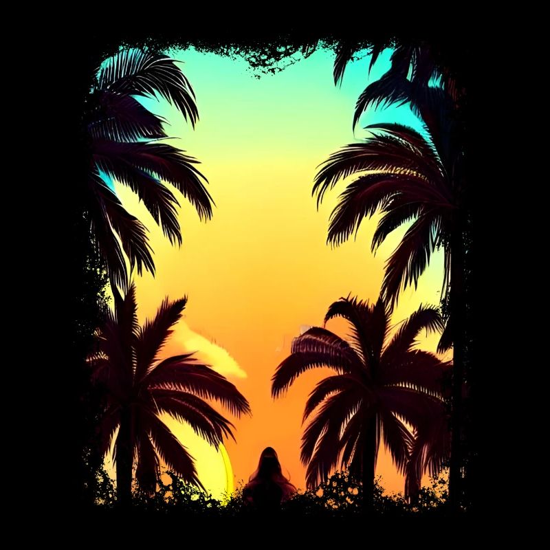 Tropical sunrise under palm trees