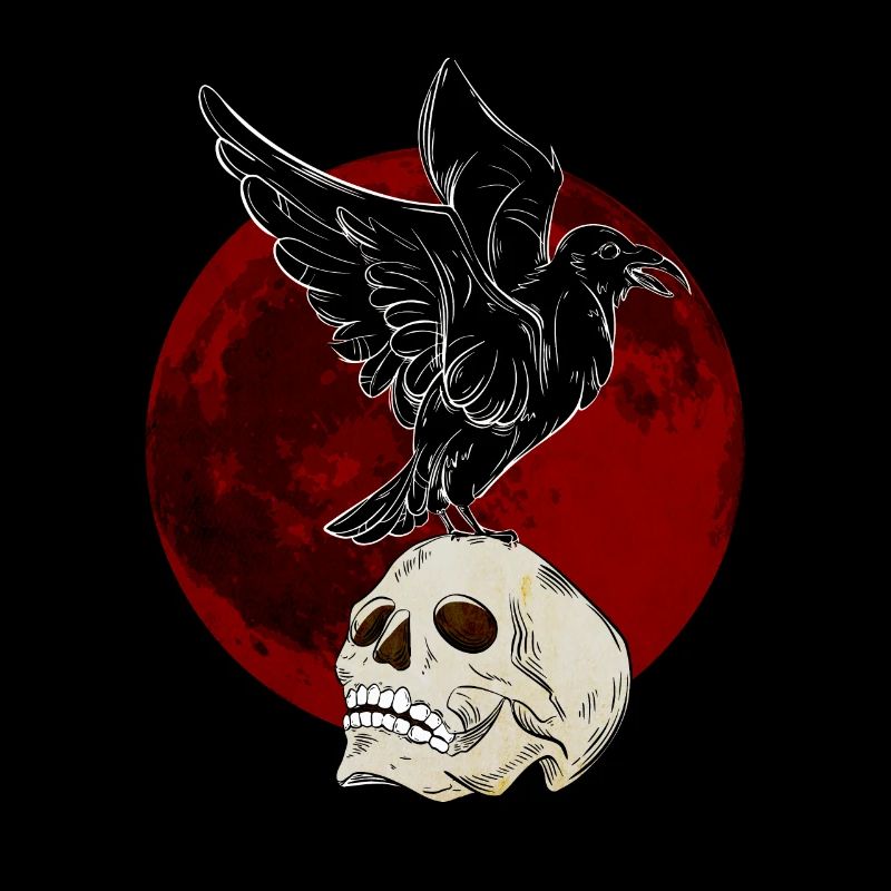 Schädel mit Rabe oben drauf - Goth Gothic