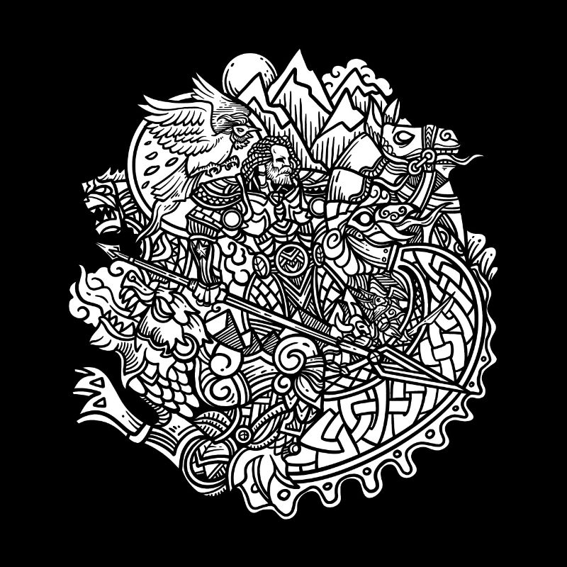 Wikinger Runen Odin auf Sleipnir Midgardschlange