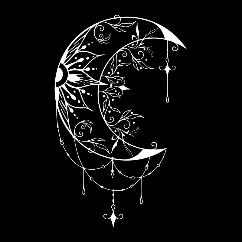 Fascinating Wiccan crescent moon design with symbolism