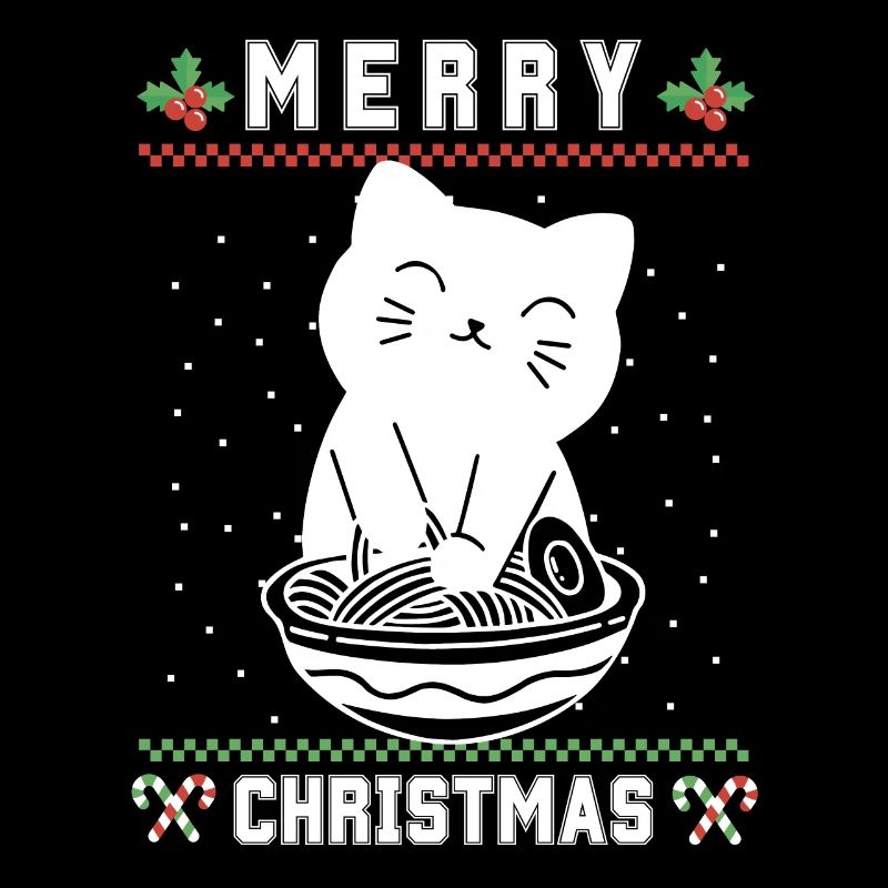 Chat d’anime kawaii mignon avec Ramen Noël laid