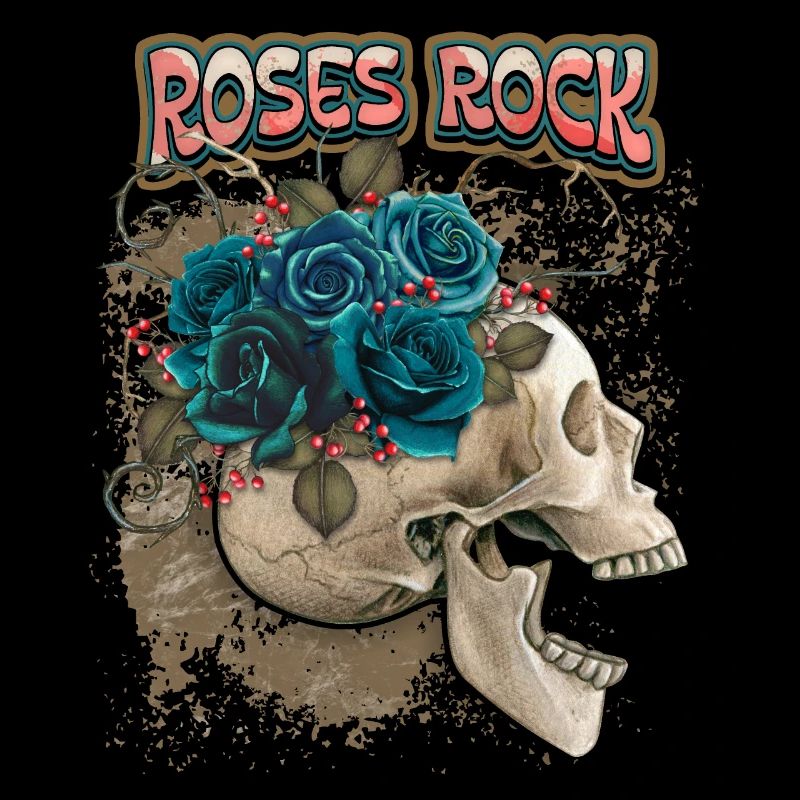 Skull, skull with black roses, saying