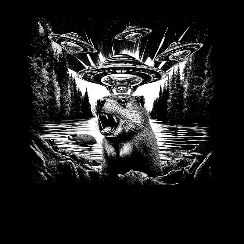 Invasion Meme Retro Beaver UFO Selfie