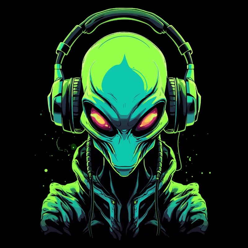 Alien mit Kopfhörer Ausserirdischer DJ Musik