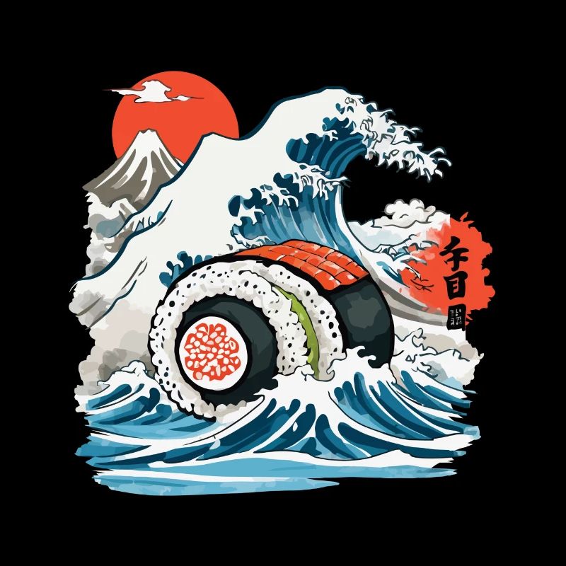 Japanese Sushi Roll Vintage Ukiyo-E Design