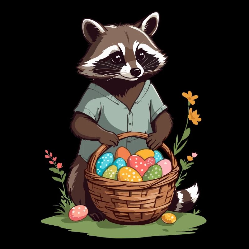 Funny Raccoon Easter Bunnies & Easter Eggs Design
