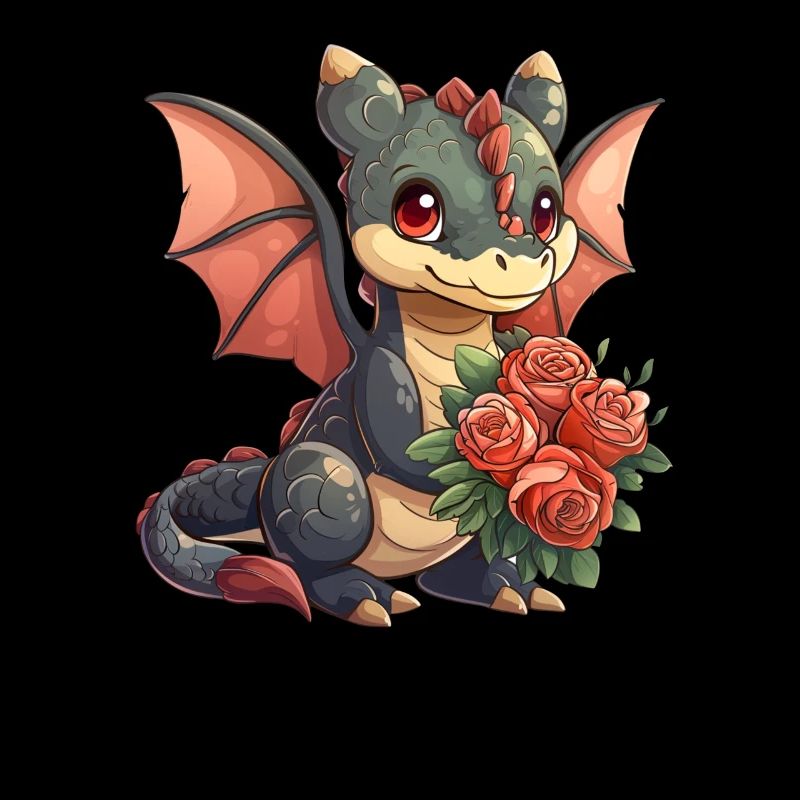 Dragon avec des Roses Saint-Valentin mignon
