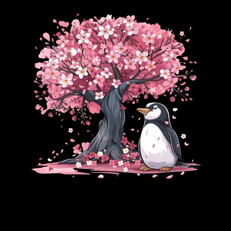 Penguin Japanese Sakura Tree Kawaii