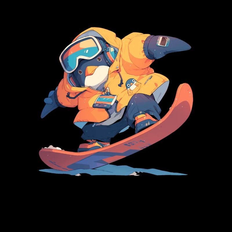 Pingouin Snowboarder Kawaii Pingouin Mignon