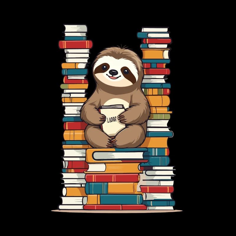 Funny book lover sloth reading book