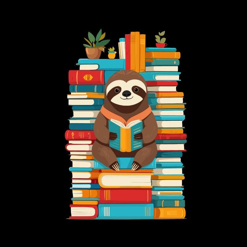 Funny Book Lover Sloth Illustration
