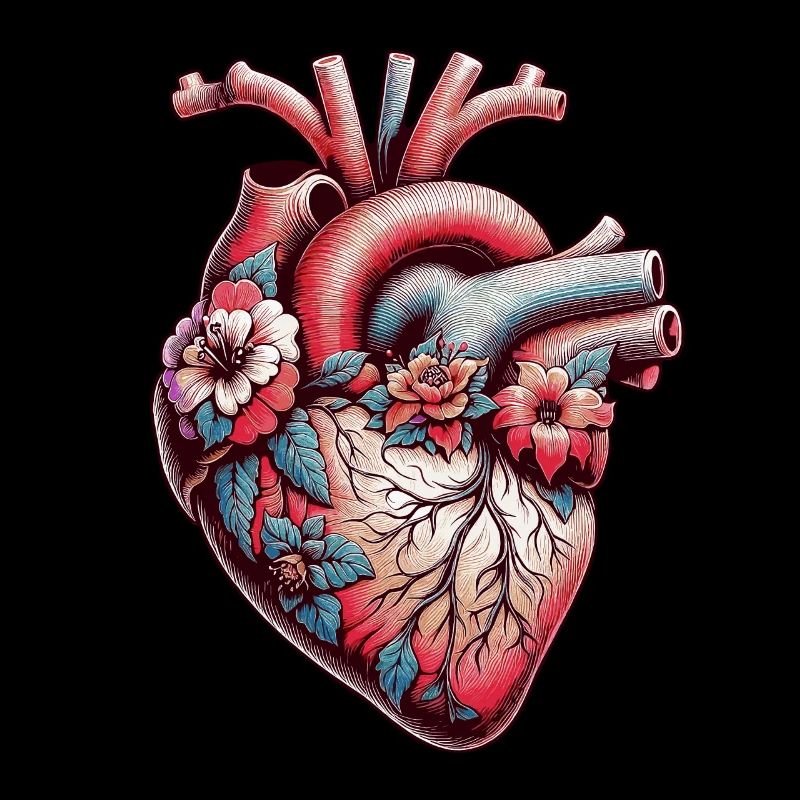 Coeur Anatomique avec Fleurs