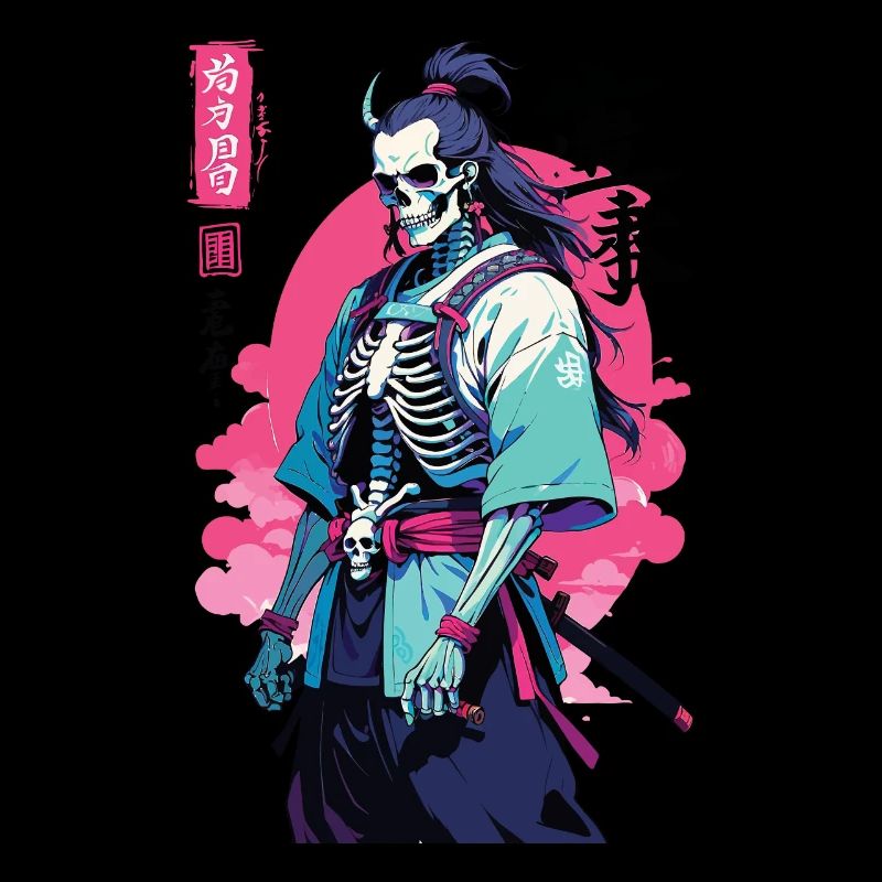 Oni Skeleton Samurai Vaporwave Aesthetic
