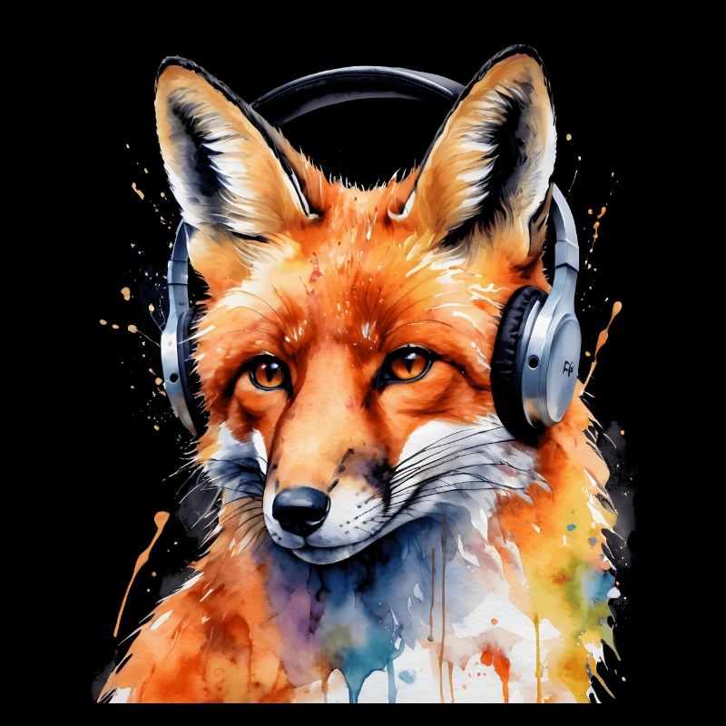 Fuchs Kopfhörer Musik Bunt Tier Design Print