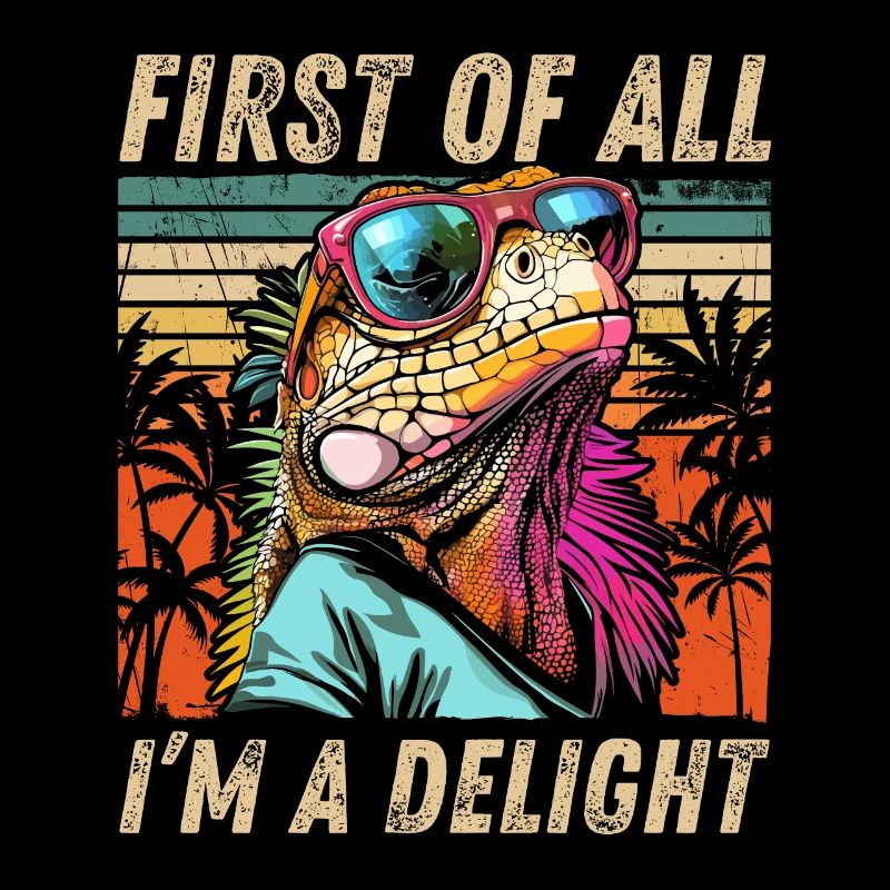 Tropical Iguana - Sunset and Palm Tree Design