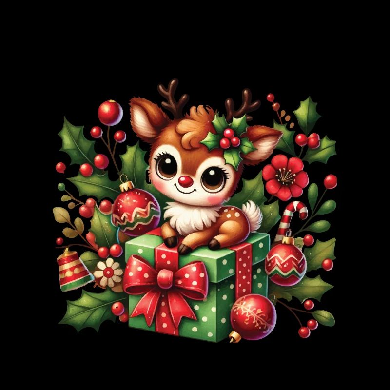 Mignon renne de Noël avec cadeau