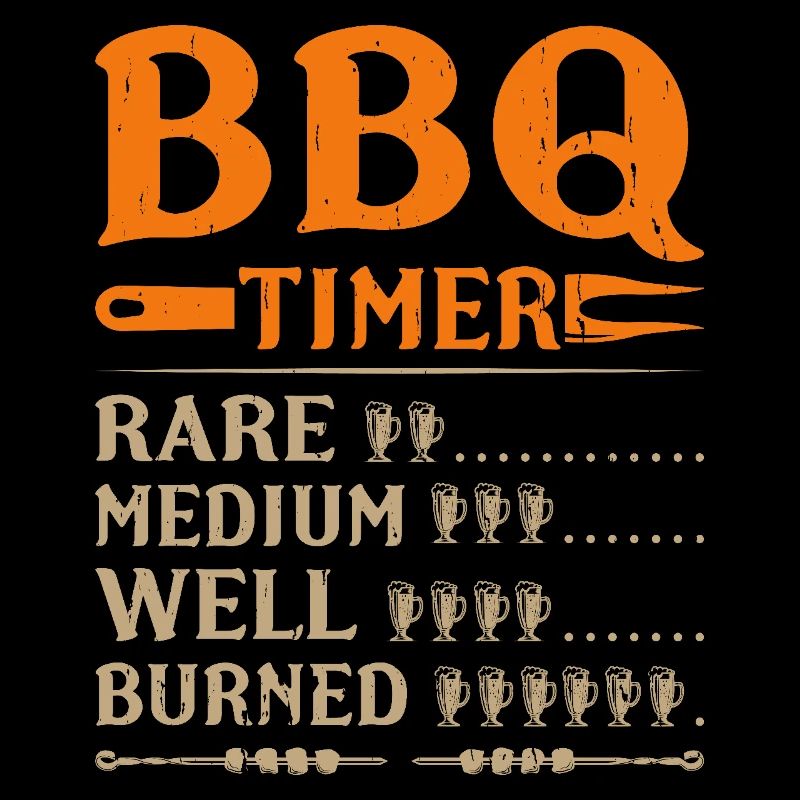 BBQ Timer Humor - Rare, Medium, Well Done, Burned