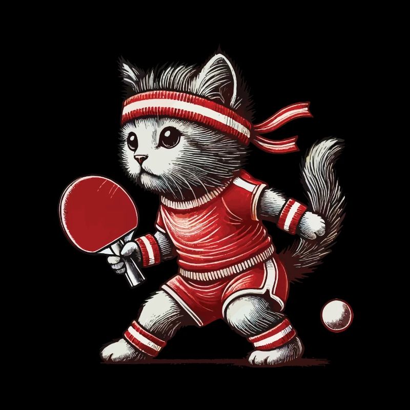 Chat mignon tennis de table style rétro vintage