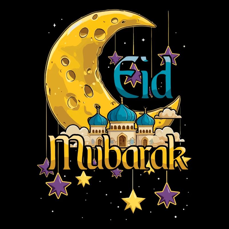 Eid Mubarak Moon Mosque Star Celebration