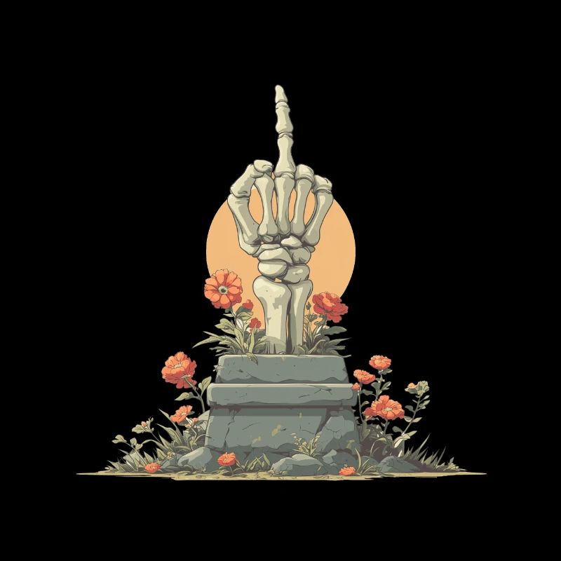 Stèle de la main squelettique avec des fleurs