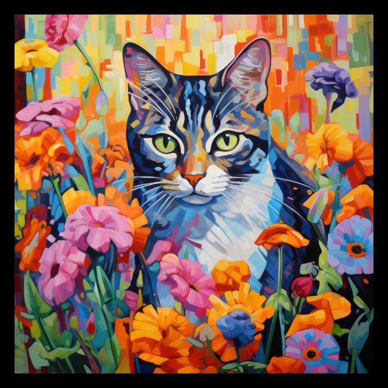 chat, motif de chat, fleurs, cadeau, idée cadeau