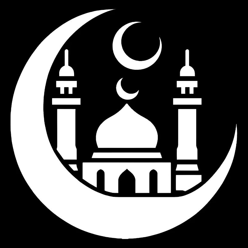 Mosque Silhouette with Crescent Moon: Islamic Art