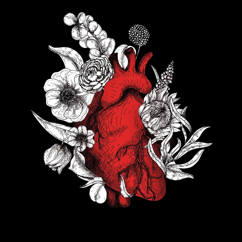 Cœur anatomique et fleurs