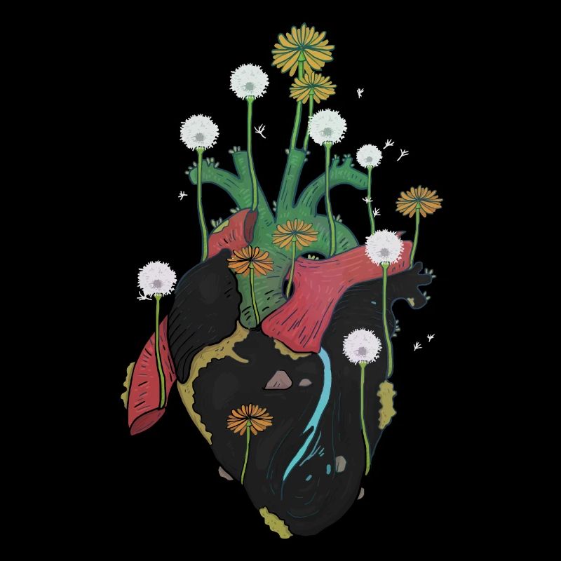 Cœur anatomique et fleurs