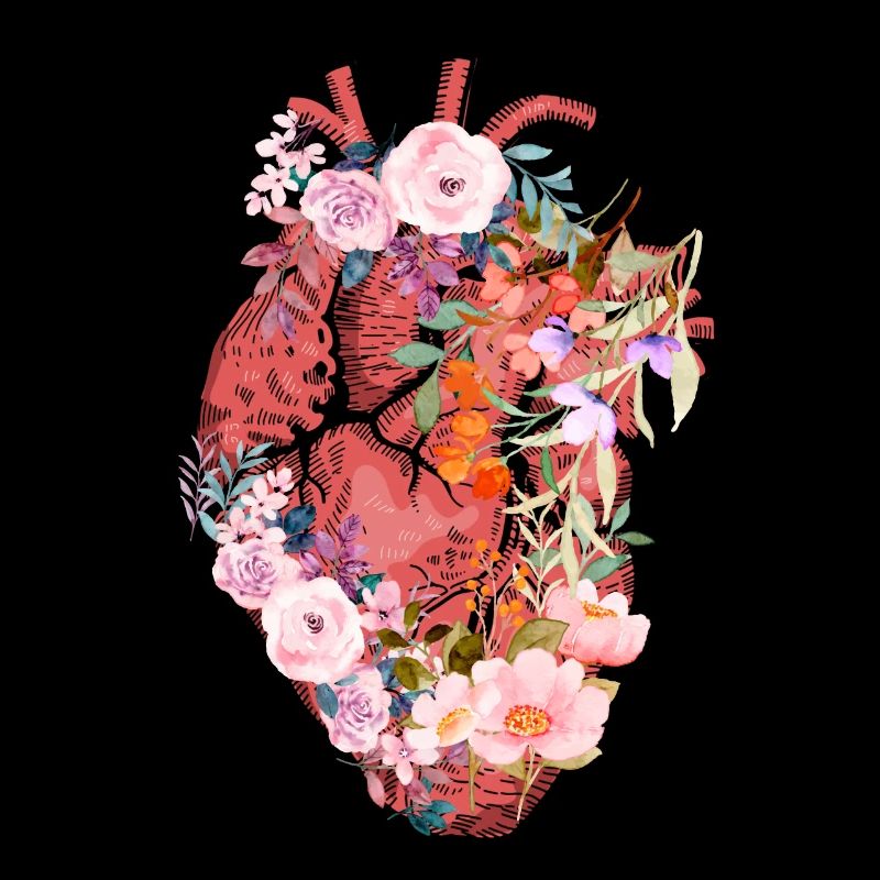 Anatomisches Herz und Blumen