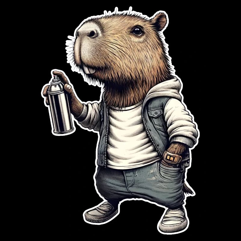 Capybara sprays graffiti
