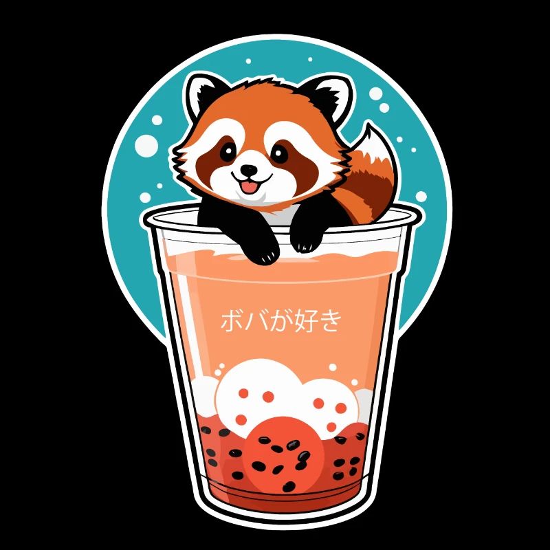 Kawaii Roter Panda im Bubble Tea – Boba Design
