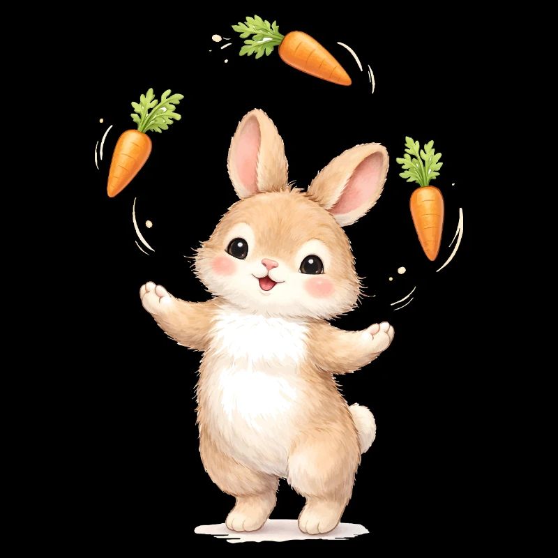Un lapin mignon jongle avec les carottes
