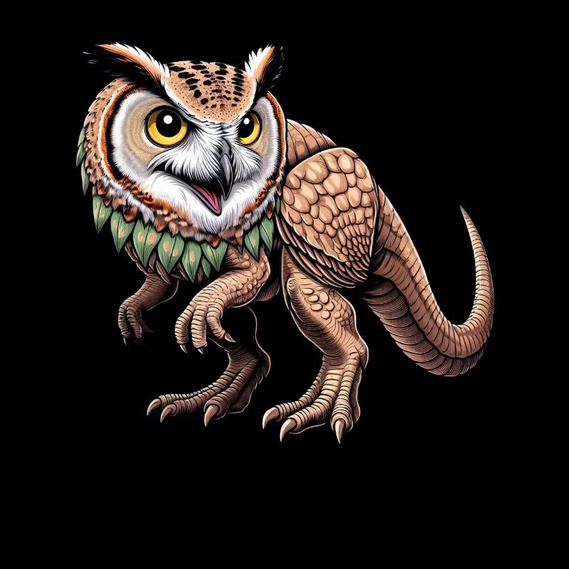 Mélange de créatures mythiques T-Rex et Hibou