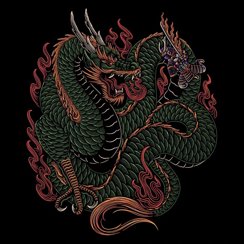 Ryū (竜 Drache) und Samurai | Yōkai-Serie